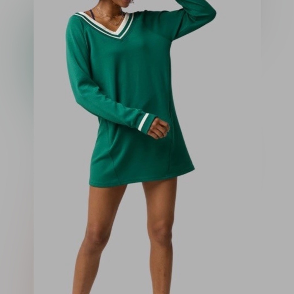 OFFLINE by Aerie Green Varsity V-Neck Sweatshirt Dress Size XXL